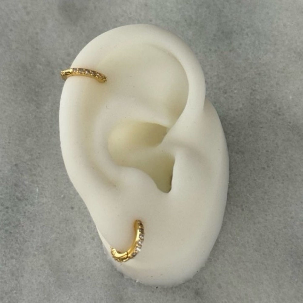 COPY - COPY - Gold Crystal Paved Mini Small Huggie Hoop Earrings Sterling Silve… - Picture 4 of 5